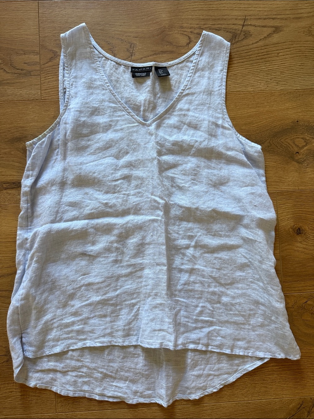 Tahari light blue Linen V-Neck Sleeveless Tank